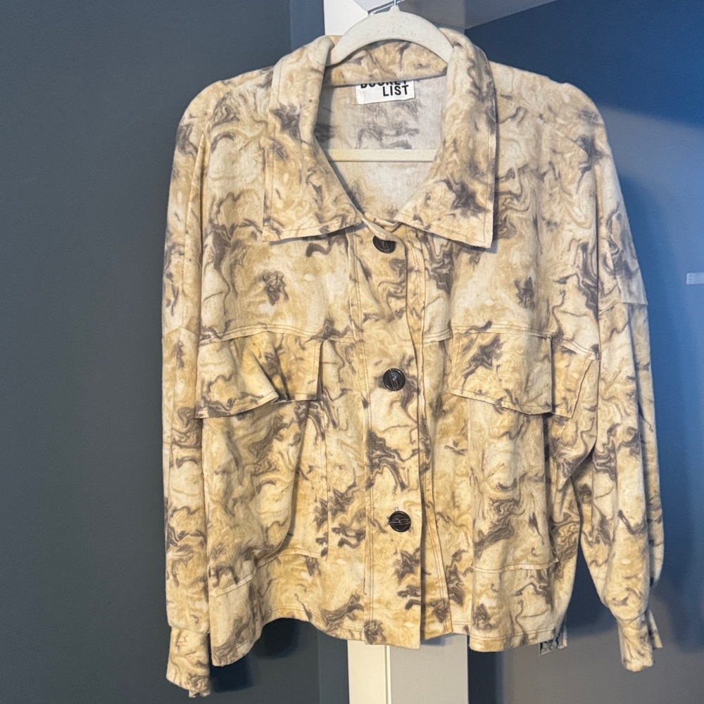 BUCKETLIST Boho Cream and Brown Patterned Shacket